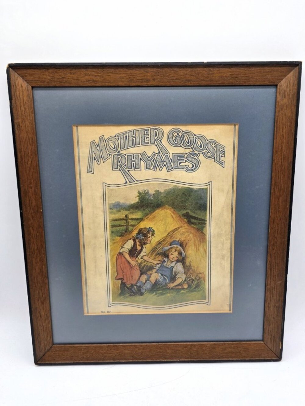 Vintage Mother Goose Rhymes Little Boy Blue Framed Wall Art Children's Nursery